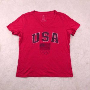 Distressed USA Olympic Red V-Neck Tee